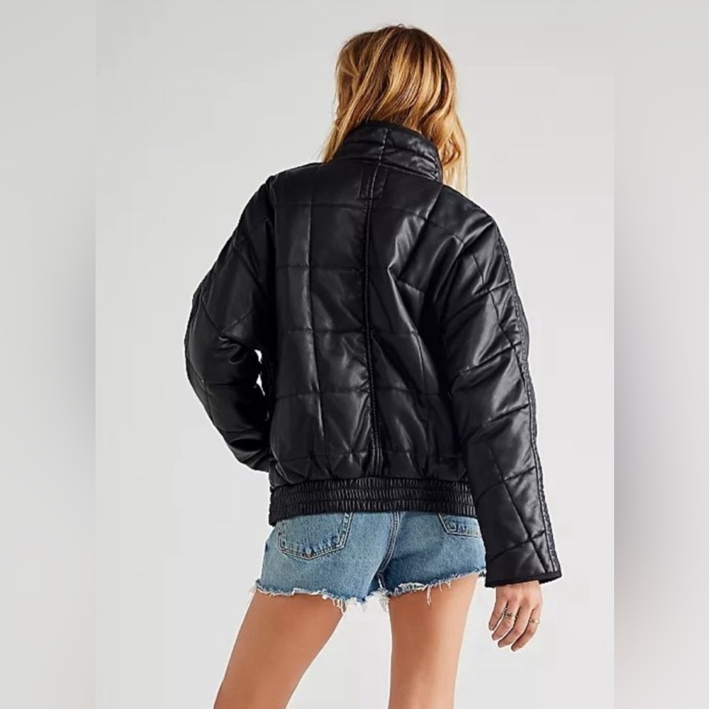 LIKE NEW! Free People Dolman Quilted Vegan Leather Jacket Black Womens Size L - Picture 3 of 9